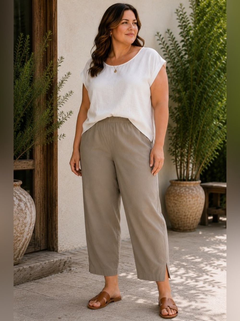 Eileen Fisher Cotton Blend Pull-On Tapered Ankle Pants Leg Vent GUC XXL #2597
